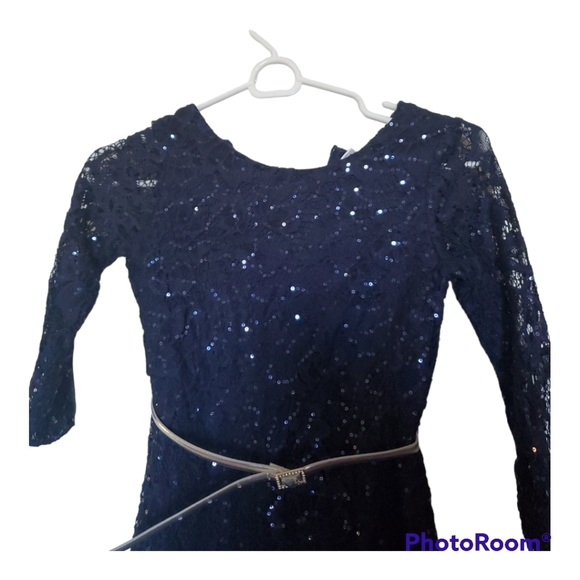 Girl's Navy Blue Sequin Flare Dress - Size 8 - Picture 2 of 4